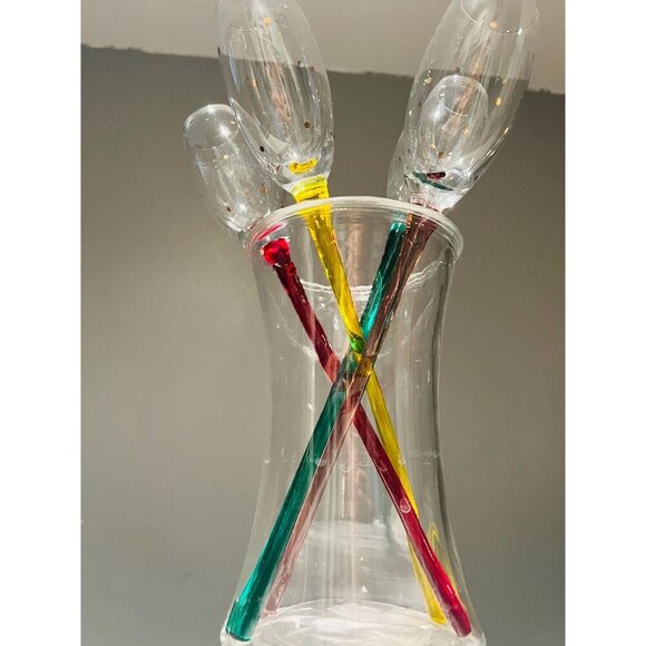 Set of 4 Color Stem Champagne Flutes Matching Vase – Hand-Blown Glass - Picture 9 of 12